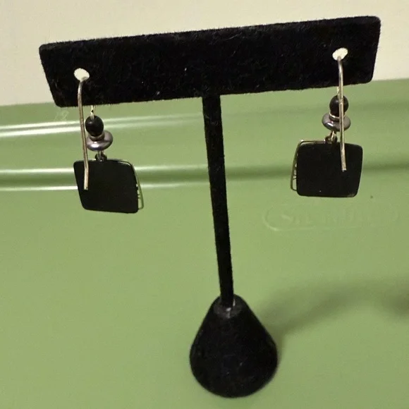Left Hand Studios Sunrise Black & Silver-tone Adajio Earrings Sterling Wire. - Picture 4 of 4